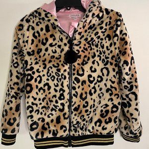 Cheetah print hooded girls jacket with pockets